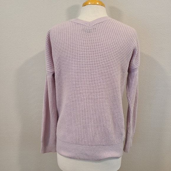 Vince Lilac V-Neck Waffle Knit Wool Cashmere Sweater - Picture 6 of 7